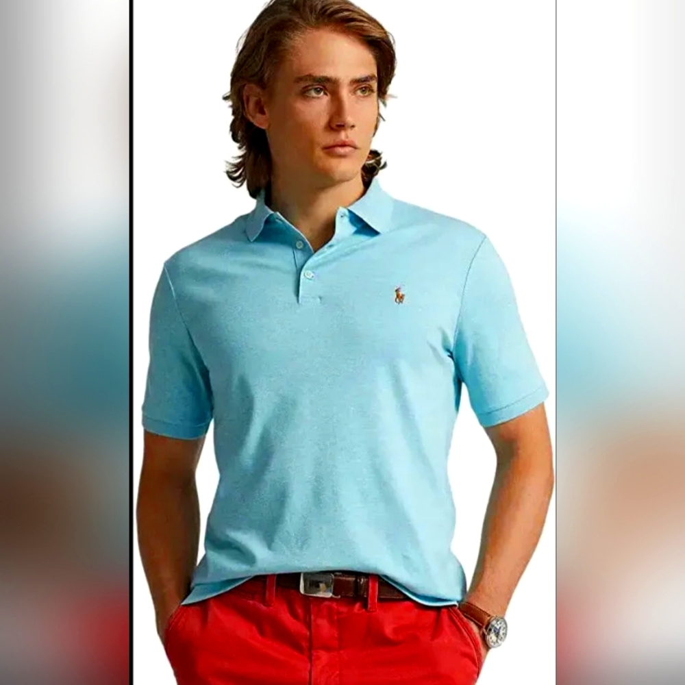Men's Blue Custom SlimFit Pony Logo Soft-Touch Shirt Size Small